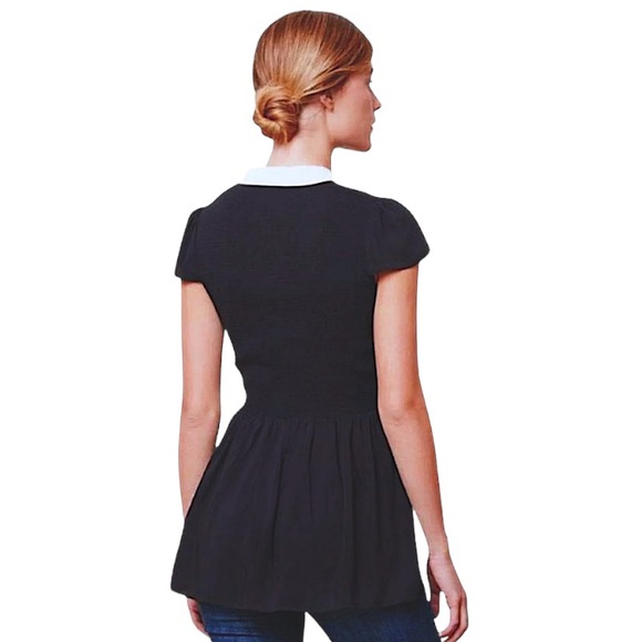 Anthropologie Preppy Top 2 Small Blouse Black White Trim Retro Fit + Flare NWT - Picture 6 of 16